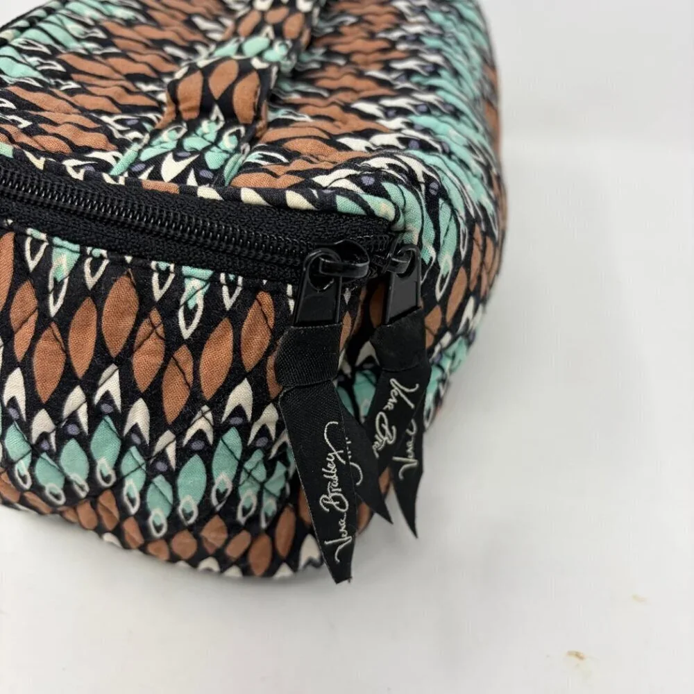 Vera Bradley travel case toiletries cosmetics tan mint blue geometric quilted